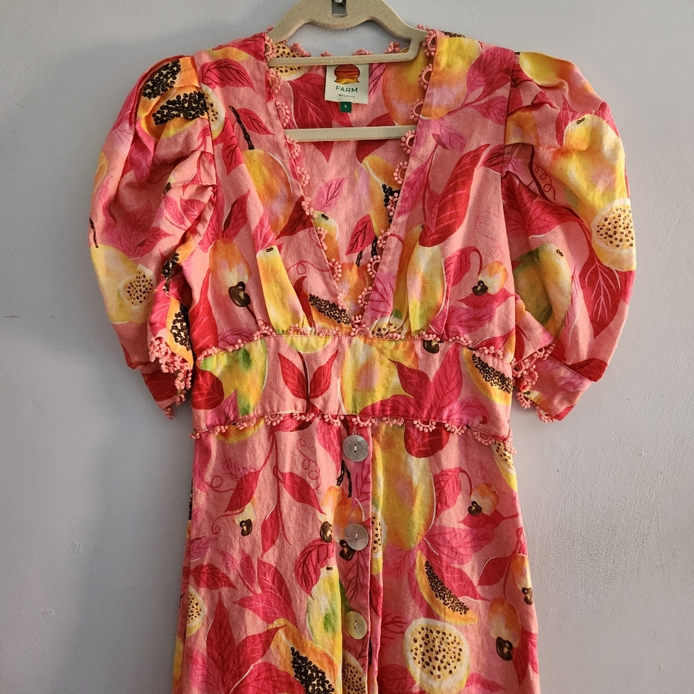 Farm Rio Pink Midi Dress 100% Linen S - Picture 12 of 13